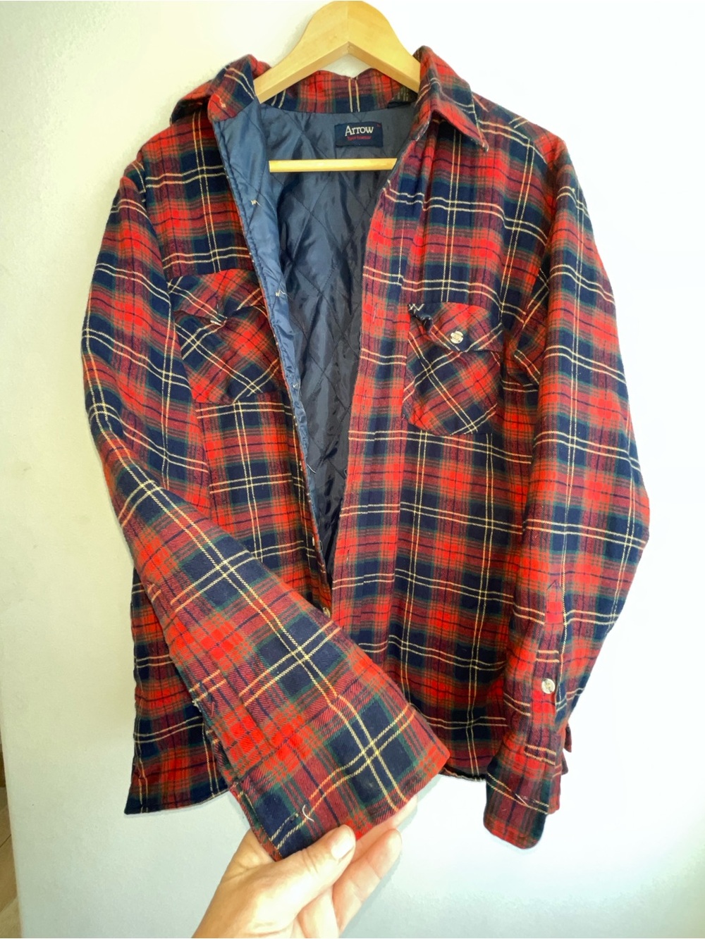 Vintage Arrow Quilted Lined Flannel Jacket Red Plaid Shacket Men's lumberjack M